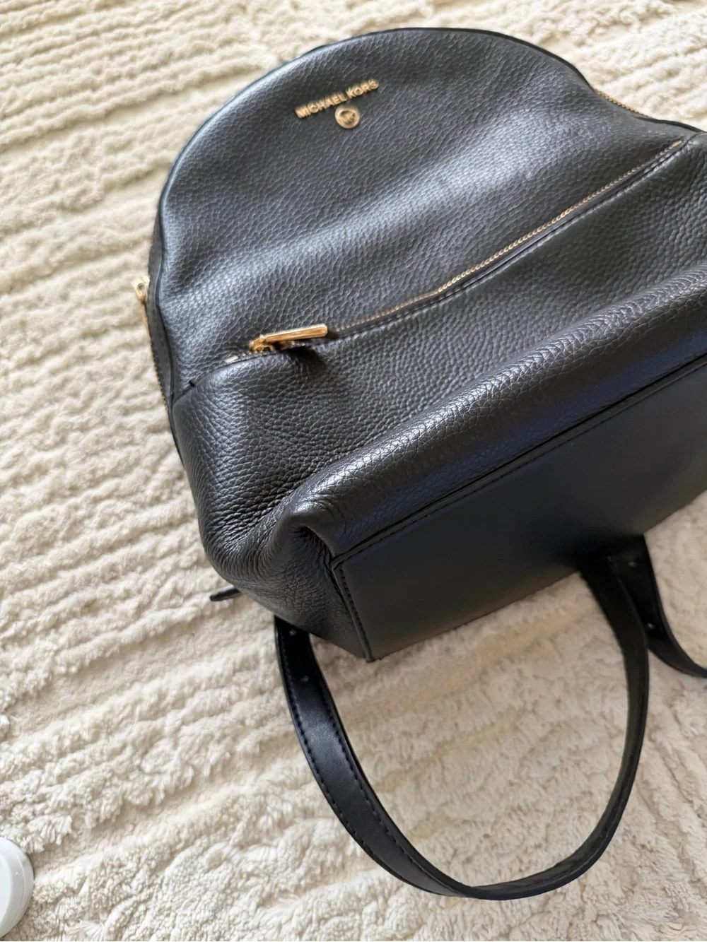 Michael Kors Black Pebbled Leather Backpack with Gold Accents